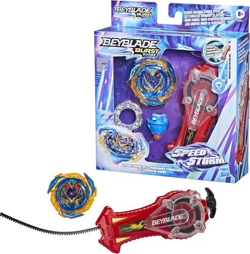 Vista 5 de Bey Blade Burst Surge Speedstorm Spark Power Set – Juego de batalla con lanzador de chispas y juguete de batalla de giro derecho, rojo