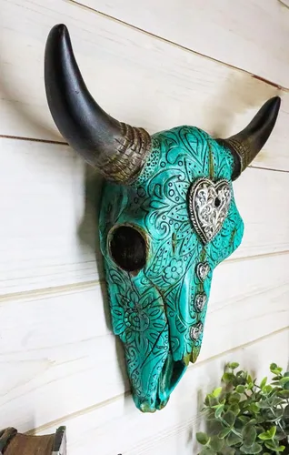 Vista 7 de Ebros - Cabeza de calavera con cuernos de búfalo occidental, diseño de encaje, diseño de encaje de voluta, diseño de pared, diseño de encaje