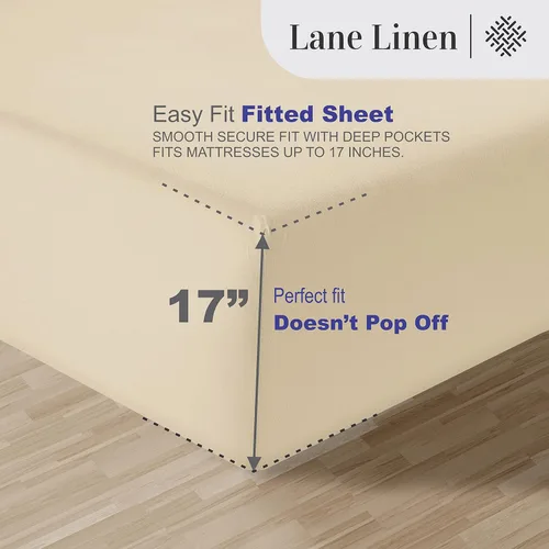Vista 202 de LANE LINEN - Sábanas individual 100% algodón egipcio suave, cómodo y grueso de calidad de hotel, costuras reforzadas totalmente elásticas, sin