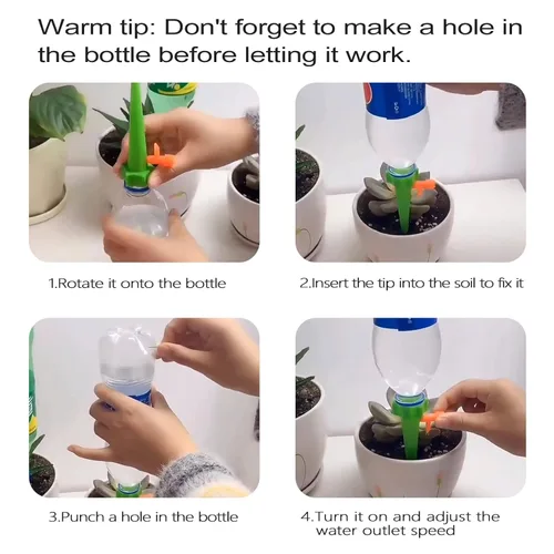Vista 5 de 16 piezas de dispositivo de pinchos de riego automático para plantas, sistema de control de agua automático con válvula de liberación lenta, sistema