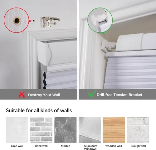 Vista 8 de Boolegon Persianas celulares sin herramientas, sin taladro, modernas, de arriba hacia arriba, sin cordón, filtran la luz, persianas de panal