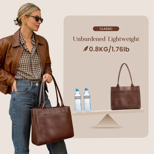 Vista 4 de Genuine Leather Tote Bag for Women Small Tote Bag with Zipper Work Purse with Compartment Purses and Handbags for Travle