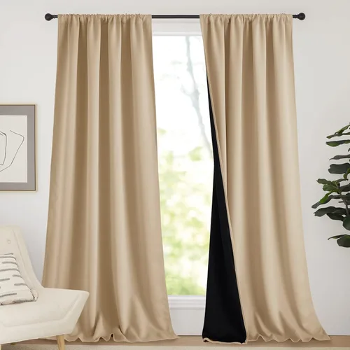 Vista 52 de NICETOWN Biscotti Beige 100% Cortinas opacas de 45" de largo para cocina, bolsillo con varilla para sótano completamente opaco, cortinas térmicas