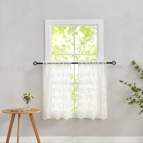 Vista 72 de YJ YANJUN Cortinas traslúcidas negras de 54 pulgadas de largo, panel de cortina de encaje gótico victoriano para cocina, cortinas cortas