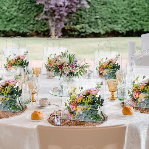 Vista 5 de Berlune Bolsas de regalo transparentes de agradecimiento con asa, bolsa de regalo de plástico transparente, bolsa de regalo de PVC transparente