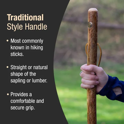 Vista 3 de Brazos Bastón de Caminar de Madera Rústica, Madera Dura, Mango de Estilo Tradicional, para Hombres y Mujeres, Hecho en los Estados Unidos