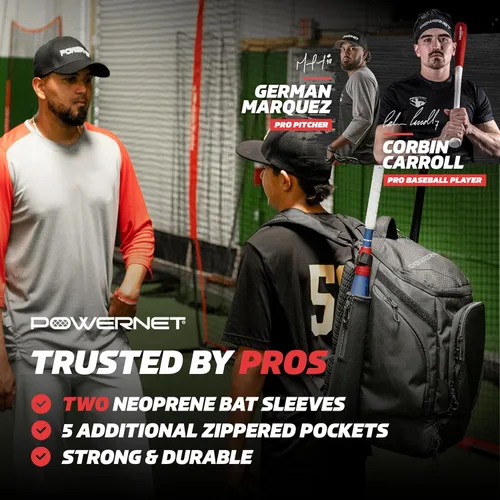Vista 3 de PowerNet Surge Softball Baseball Bag, Dual Bat & Gear Travel Backpack, Baseball Equipment Bat Bag, Baseball Softball Backpack with Dugout Fence