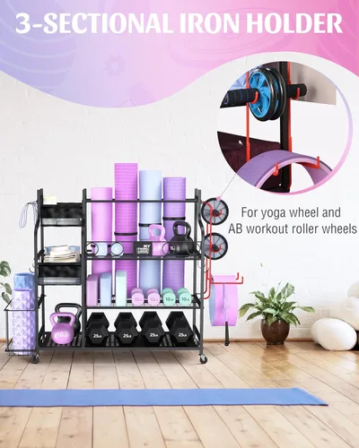 Vista 4 de Mythinglogic Weight Rack for Dumbbells, Home Gym Storage for Yoga Mat Dumbbells Kettlebells and Strength Training Equipment, Dumbbell Rack with