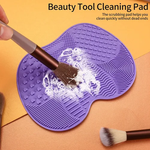 Vista 4 de 4 Piezas Alfombrillas de Limpieza de Brochas de Maquillaje de Silicona, Alfombrillas Limpiadoras de Brochas de Maquillaje, Almohadillas de Limpieza
