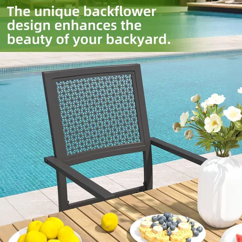 Vista 7 de AECOJOY Sillas de comedor de metal para patio, 2 piezas, sillas de comedor al aire libre con reposabrazos, sillas apilables con marco de metal