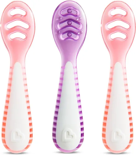 Vista 9 de Munchkin® Gentle Dip™ Cucharas para bebé de Munchkin® para autoalimentación y destete guiado por el bebé, paquete de 3, azul/verde