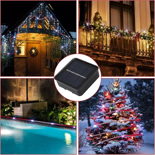 Vista 6 de Baquler 2 luces solares de Navidad para exteriores, color caramelo, impermeables, parpadeantes, 33 pies, 100 luces LED impermeables, luces