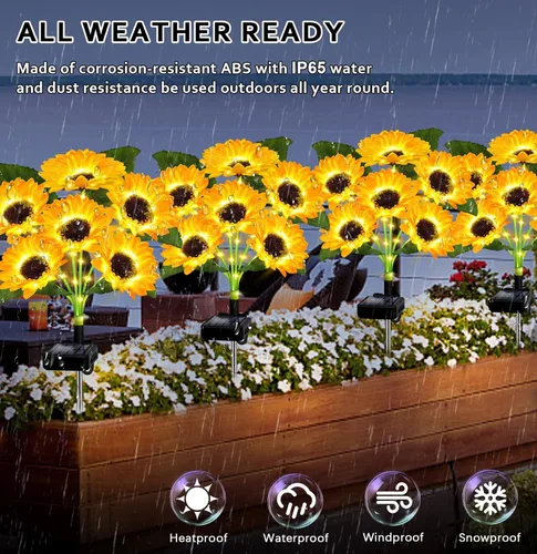 Vista 3 de 6 paquetes con 36 luces de girasol, luces solares para jardín al aire libre, luces solares de flores impermeables, regalos de cumpleaños de girasol
