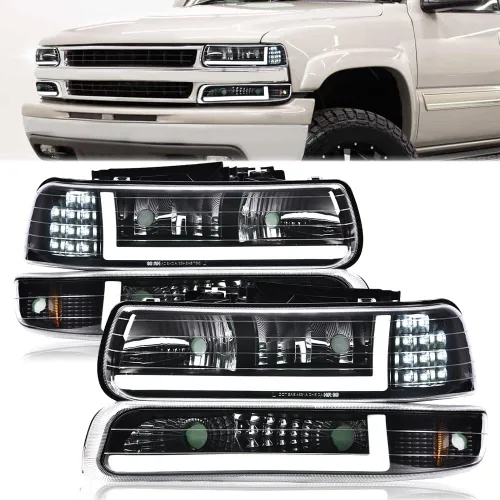 Vista 9 de PIT66 Lámparas LED DRL de montaje de faros delanteros compatibles con Chevy Silverado 1999-2002 / 2000-2006 Tahoe Suburban faro delantero con luces
