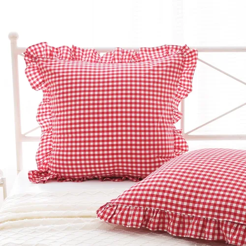 Vista 62 de Paquete de 2 fundas de almohada europeas a cuadros azul polvoriento, blanco, a cuadros, 100% algodón lavado, a cuadros, estilo francés, rústico