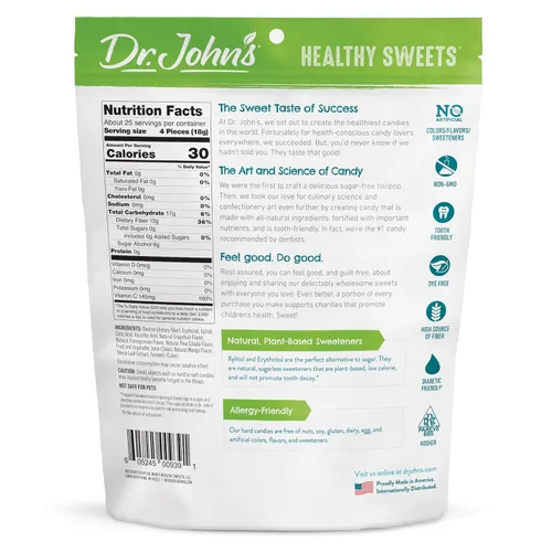 Vista 2 de Dr. John's - Caramelos sin azúcar, dulces duros saludables con cero azúcar, aperitivos bajos en calorías, aptos para dieta cetogénica, sin gluten