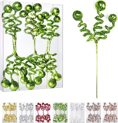 Juego de 6 adornos de Navidad verdes, tubo con lentejuelas y esferas, decoración de Navidad, decoración de árbol de Navidad, decoración perfecta