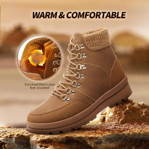 Vista 2 de HYPOCRUTE Botas de nieve de invierno para mujer, resistentes al agua, botas de trabajo para senderismo, botas de nieve para mujer, zapatos cómodos