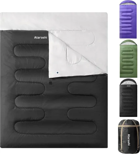 Vista 8 de Atarashi - Saco de dormir de camping para 4 estaciones para adultos, ligero, cálido, extragrande con saco de compresión - Ideal para senderismo