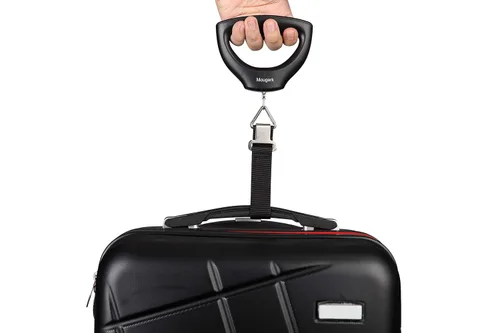 Vista 6 de Mougerk - Báscula de peso digital portátil para equipaje 110 libras 1102lbs 2 pilas AAA no incluidas negro