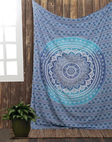 Vista 4 de RAJRANG - Tapiz con mandala para dormitorio y sala de estar, bohemio, para colgar en la pared, tapices de algodón