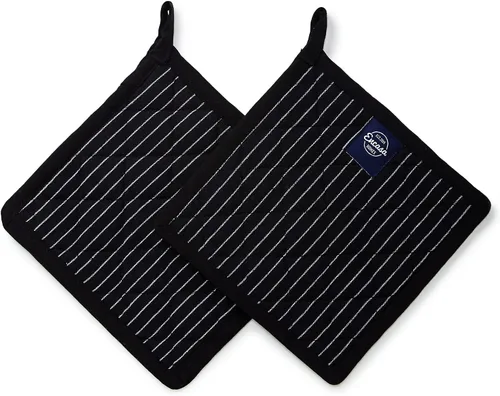 Vista 4 de Encasa XO Juego de 2 soportes para ollas de algodón resistentes al calor con lazo para colgar, color verde lima, almohadilla térmica acolchada