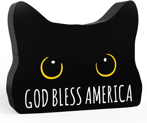 Black Cat Decor Cat Bathroom Decor God Bless America Funny Bathroom Acrylic Decors Sign Cat for Home Bathrooms Cats Lover Independence Day Decor