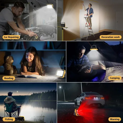 Vista 5 de AUMIO Luz de inundación recargable con agujero para trípode, luz de trabajo COB portátil que funciona con pilas, luces de trabajo LED impermeables