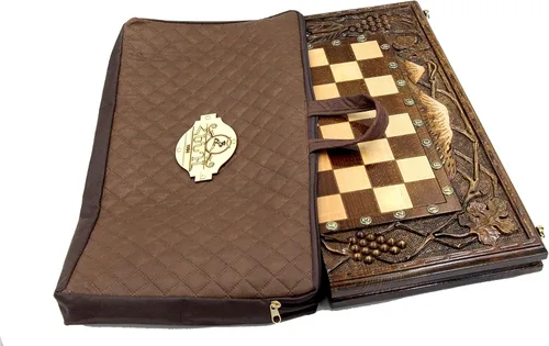 Vista 9 de 3 in 1 WOODEN BACKGAMMON Armenian BOARD GAME Nardi Nardy checkers chess carving FLOWER Ornament hand made gift walnut wood table game