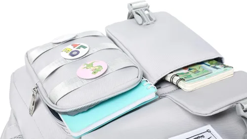 Vista 7 de Wadirum Linda mochila para computadora portátil para niña, bolsa universitaria de moda, mochila para mujer, bolso gris