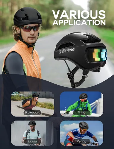 Vista 7 de Casco de bicicleta con luz – Casco de bicicleta con pantalla LED DIY para scooter, bicicleta, monopatín – Casco de pantalla LED con patrones