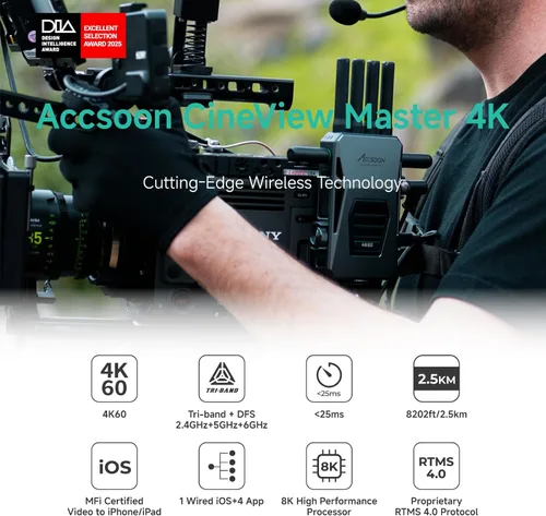 Vista 2 de Accsoon Transmisor y receptor HDMI inalámbrico SDI CineView Master 4K, 4K60/1080p60, transmisión Tri-Band 8202ft 25ms Lat, 1 iOS+ 4 App Monitoring