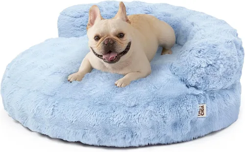 Vista 17 de EHEYCIGA Sofá cama suave para gatos de interior, cama extra pequeña esponjosa para perros con funda extraíble lavable, sofá para mascotas, Crema