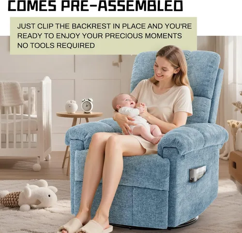 Vista 9 de Korser Silla reclinable, silla reclinable giratoria para adultos, reclinables pequeños para espacios pequeños, silla reclinable manual con bolsillos