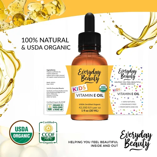 Vista 6 de Aceite orgánico de vitamina E Aceite de masaje nutritivo para bebés para hidratar la piel seca Sin fragancia y totalmente natural a base