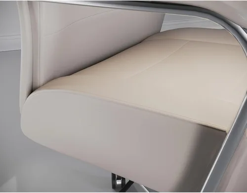 Vista 3 de Realspace Modern Comfort Modee - Silla de oficina ejecutiva de cuero vegano con respaldo alto, color arena/cromo, compatible con BIFMA