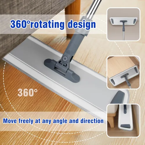 Vista 4 de Trapeadores planos de microfibra para limpieza de suelos, húmedo y seco y trapeador de polvo con 4 almohadillas lavables reutilizables, mopa