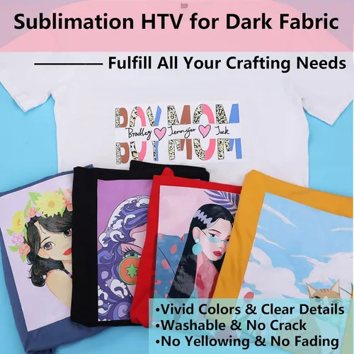 Vista 2 de HTVRONT HTV de Sublimación para Tela Oscura/Clara - Vinilo de Sublimación Brillante 12" X 10 Pies para Camisetas - Funciona Junto con Papel