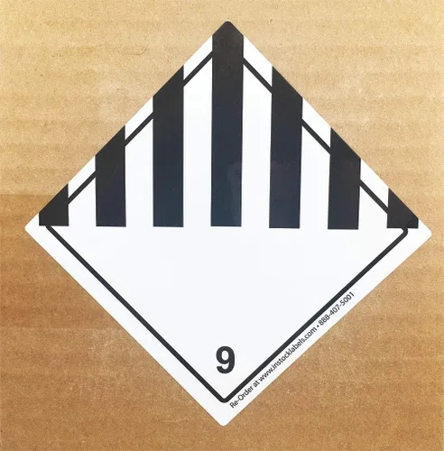 Vista 3 de Hazard Class 9 D.O.T. Etiquetas para mercancías peligrosas misceláneas, 4 x 4 pulgadas, calcomanías cuadradas en blanco y negro