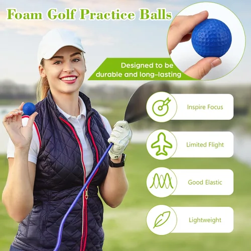Vista 3 de 30 bolas de espuma para práctica de golf, bolas de espuma suave para práctica de golf, sensación realista y entrenamiento deportivo de vuelo Azul