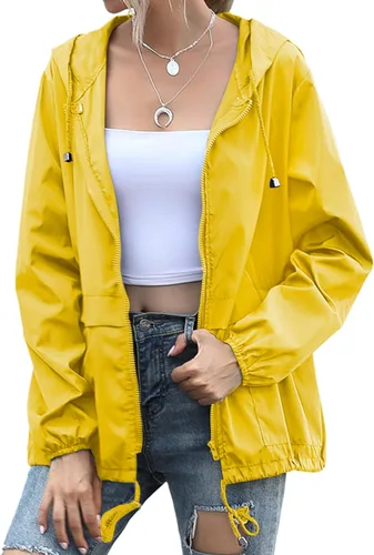 Vista 4 de JMinger Chubasqueros para mujer, ligeros, impermeables, resistentes al viento, ajustables, cortavientos con capucha, con bolsillos, tallas S-XXL