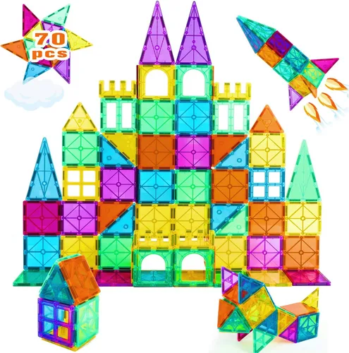 Vista 7 de 12 piezas de azulejos magnéticos grandes, placas base magnéticas jumbo, bloques de construcción magnéticos STEM para niños
