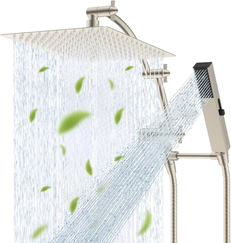Vista 24 de Hibbent Cabezal de Ducha de Lluvia Filtrado Completamente Metálico de 10'' con Combo Manual, Vara de Ducha de Alta Presión, Brazo de Extensión