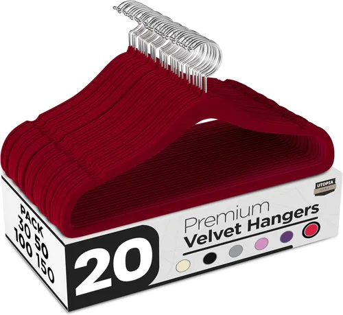 Vista 34 de Utopia Home Velvet Hanger - Paquete de 20 perchas delgadas antideslizantes de lujo para pantalones y abrigos, perchas fuertes que ahorran espacio