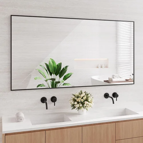 Vista 15 de Koonmi Espejos negros para pared, espejo de baño de 30 x 30 pulgadas, espejo de pared rectangular para sala de estar, dormitorio, baño, se cuelga