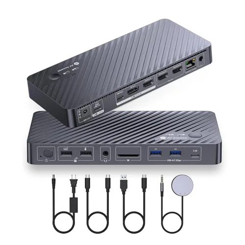 Vista 11 de Conmutador KVM de 8K Acceso AV, 2 monitores, 2 computadoras para portátiles y juegos PC/Mac mini, 100W PD, GbE, 4xUSB 3.2 10Gbps USB C Hub, estación