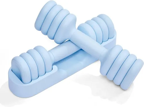 Vista 8 de YOTTOY Juego de 2 mancuernas ajustables, pesas de mano 4 en 1 para mujeres en casa, juego de mancuernas compactas con agarre suave y base, 2-5