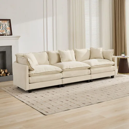 Vista 19 de Modular Sectional Couches Sofa, 4-Seat Cloud Couch with Double Layer Upholstered Seat Cushion, Breathable Chenille Fabric, for Living Room Bedroom