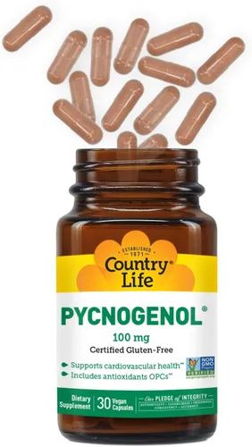 Vista 4 de Country Life Pycnogenol 100mg - Suplemento antioxidante de extracto de corteza de pino marítimo francés - Apoya la salud cardiovascular - Sin