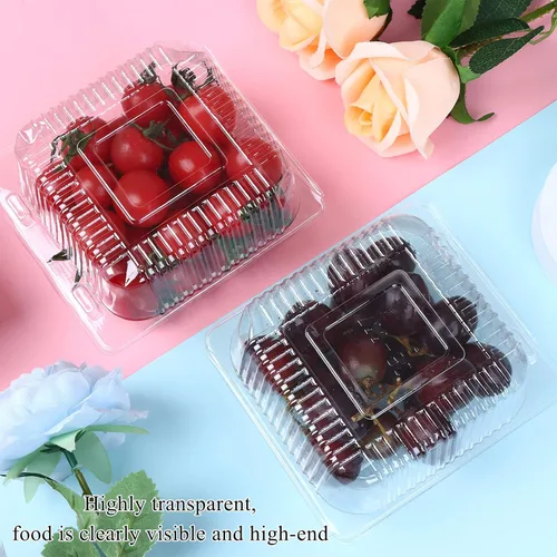 Vista 4 de 100 unidades de 5 x 5 pulgadas Clamshell bandeja para llevar recipientes de plástico con bisagras para alimentos, caja de comida desechable